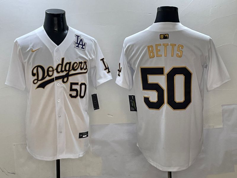 Men Los Angeles Dodgers #50 Betts White Black Game Nike 2025 MLB Jersey style 9->los angeles dodgers->MLB Jersey